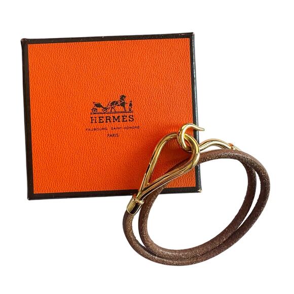 Hermès Jumbo Leather Hook Double Wrap Bangle Bracelet Choker - Picture 1 of 12